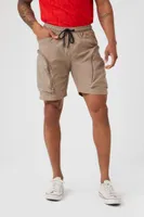 Men Zippered Drawstring Cargo Shorts in Taupe Large