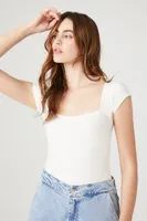 Women's Fitted Cap-Sleeve Bodysuit in Cream Small