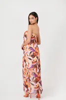 Women's Abstract Print Maxi Dress in Purple, XS