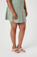 Women's Plaid A-Line Mini Skirt in Green, 0X