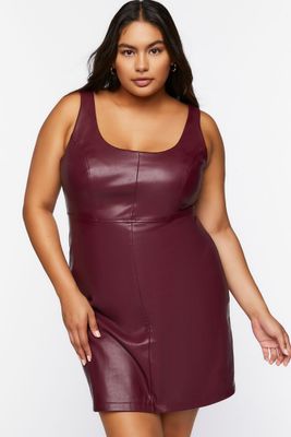 Women's Faux Leather Mini Dress in Merlot, 0X