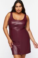 Women's Faux Leather Mini Dress in Merlot, 0X