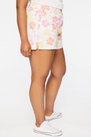 Women's Tropical Floral Denim Shorts in Cream/Pink, 14