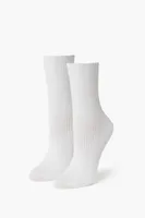 Embroidered Sleeping Eyes Crew Socks in White