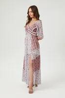 Women's Ditsy Floral M-Slit Maxi Dress in Pink, XS