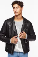 Men Faux Leather Moto Jacket in Black Large