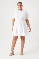 Women's Floral Eyelet Mini Dress in White, 0X