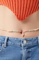 Women's Beaded Seashell Belly Chain in Gold/Blue