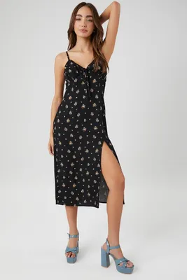 Women's Floral Print Cami Midi Dress in Black, XS