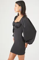 Women's Satin Peasant-Sleeve Mini Dress Small