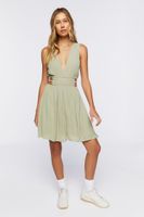 Women's Plunging Cutout Mini Dress in Sage Large