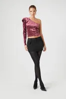 Women's One-Shoulder Velvet Crop Top Wine