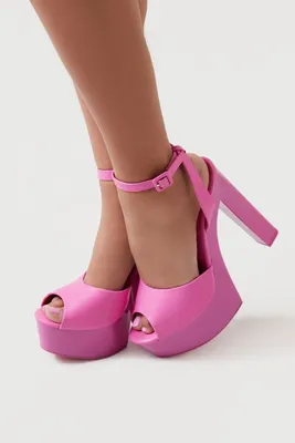 Women's Dual Leather Open-Toe Block Heels in Pink, 5.5
