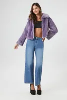 Women's Plush Zip-Up Coat in Purple Medium