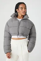 Women's Cropped Puffer Jacket in Dark Grey, XS