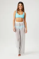 Women's Sheer Glitter Swim Cover-Up Pants in Silver Large