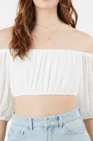 Women's Mesh Off-the-Shoulder Crop Top in White, XL