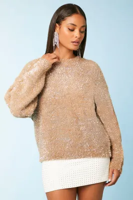 Women's Metallic Knit Sweater in Tan Medium