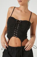 Women's Ruched Lace-Up Cami in Black Small