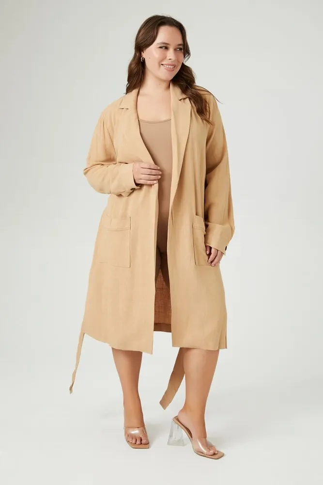 Women's Belted Twill Trench Coat in Khaki, 2X