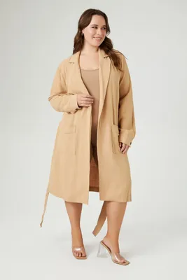 Women's Belted Twill Trench Coat in Khaki, 2X