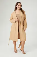 Women's Belted Twill Trench Coat in Khaki, 2X