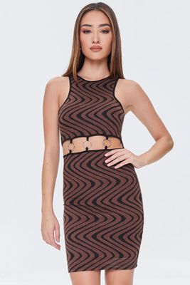 Women's Geo Print O-Ring Cutout Dress in Brown/Black Large