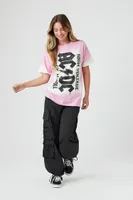 Women's Tie-Dye ACDC Graphic T-Shirt in Pink, L/XL