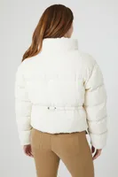 Women's Corduroy Quilted Puffer Jacket in White Large