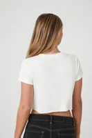 Women's Raw-Cut Cropped T-Shirt in White, XL