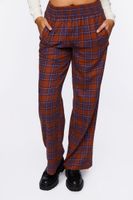 Women's Plaid Smocked Wide-Leg Pants in Brown Small