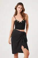 Women's Wrap Tulip-Hem Tie Skirt in Black Large