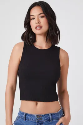 Women's Ribbed Knit Tank Top in Black, XS