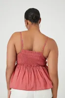 Women's Smocked Flounce Cami in Faded Rose, 0X