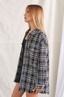 Women's Plaid Tweed Frayed Shacket in Black Medium