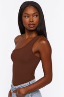 Women's Ribbed One-Shoulder Bodysuit in Coffee Medium