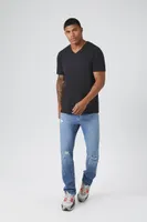 Men Organically Grown Cotton Basic V-Neck T-Shirt in Black, XL