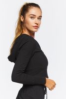 Women's Active Hooded Half-Zip Crop Top in Black Medium