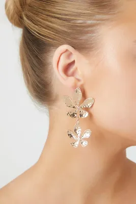 Women's Hammered Flower Drop Earrings in Gold
