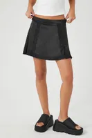 Women's Satin Lace-Trim Mini Skirt in Black Large