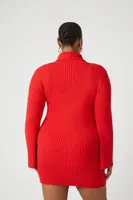 Women's Turtleneck Mini Sweater Dress in Fiery Red, 1X