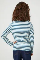 Girls Striped Long-Sleeve Top (Kids) in Blue, 13/14