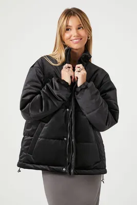 Women's Quilted Toggle Puffer Jacket in Black, XL