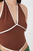 Women's Cropped Halter Top in Brown/White Small