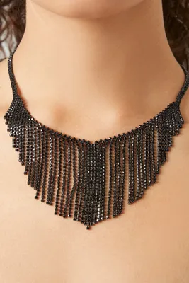 Women's Rhinestone Fringe Bib Necklace in Black