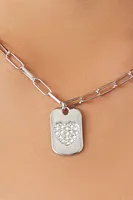 Women's Rhinestone Heart Dog Tag Necklace in Silver/Clear