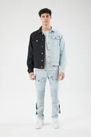 Men Denim Colorblock Trucker Jacket in Black/Denim Medium