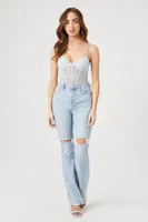 Women's Sheer Floral Corset Bodysuit in Blue Small