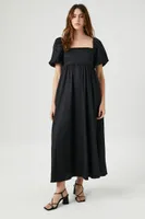 Women's Square-Neck Lace-Up Maxi Dress in Black Medium