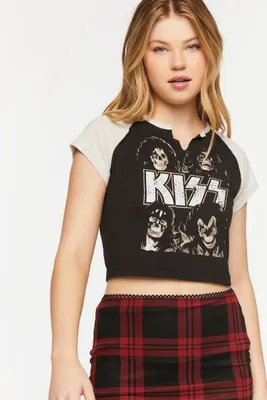 Women's KISS Cropped Graphic T-Shirt in Black/Moon Light Large